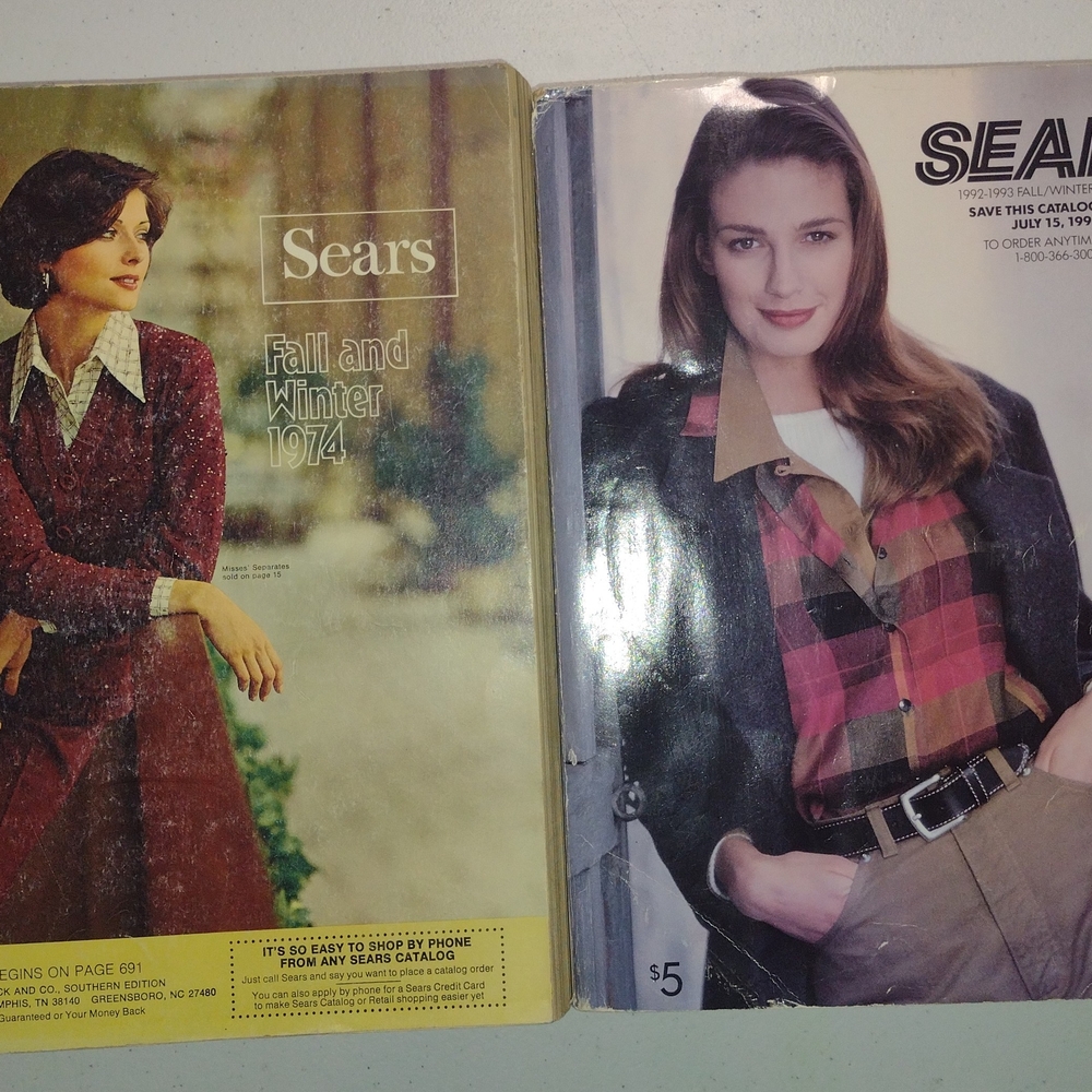 Vintage 1974 & 1993 Sears Fall and Winter Fashion Catalogs - Burgundy and Black